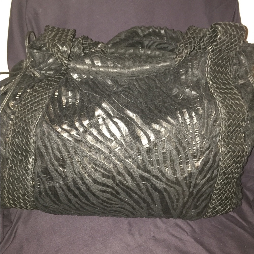 Leopard print black hand bag